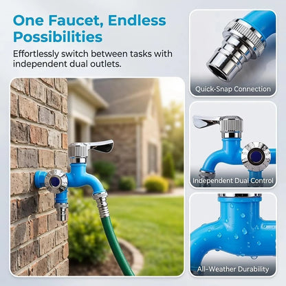 💧 Dual-Outlet Faucet – Two Independent Water Connections for Laundry, Garden & Everyday Cleaning