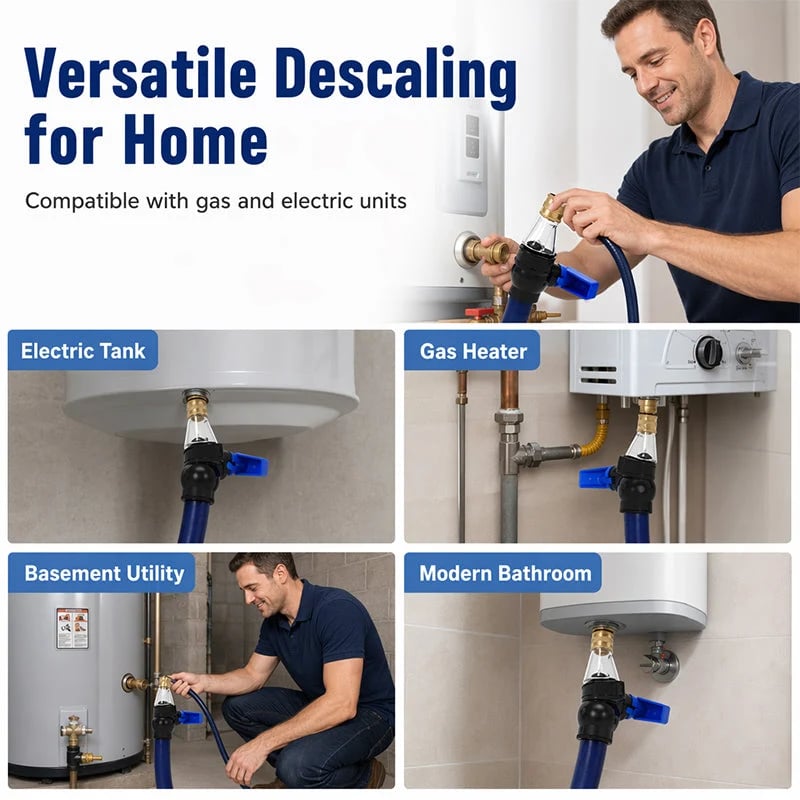 Universal Water Heater Cleaning Kit – Chemical-Free Sediment Remover with Rubber Gaskets
