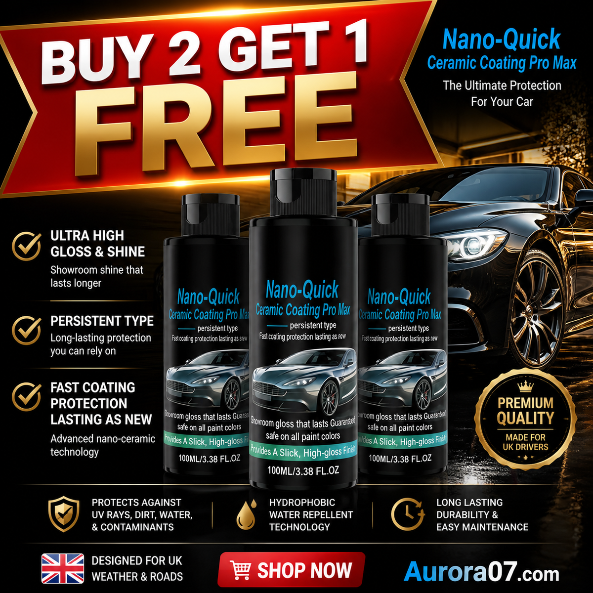 🚗 LIMITED‑TIME 50% OFF! 💥 High‑Gloss Nano Ceramic Spray – Hydrophobic, Long‑Lasting, Easy Application ✨