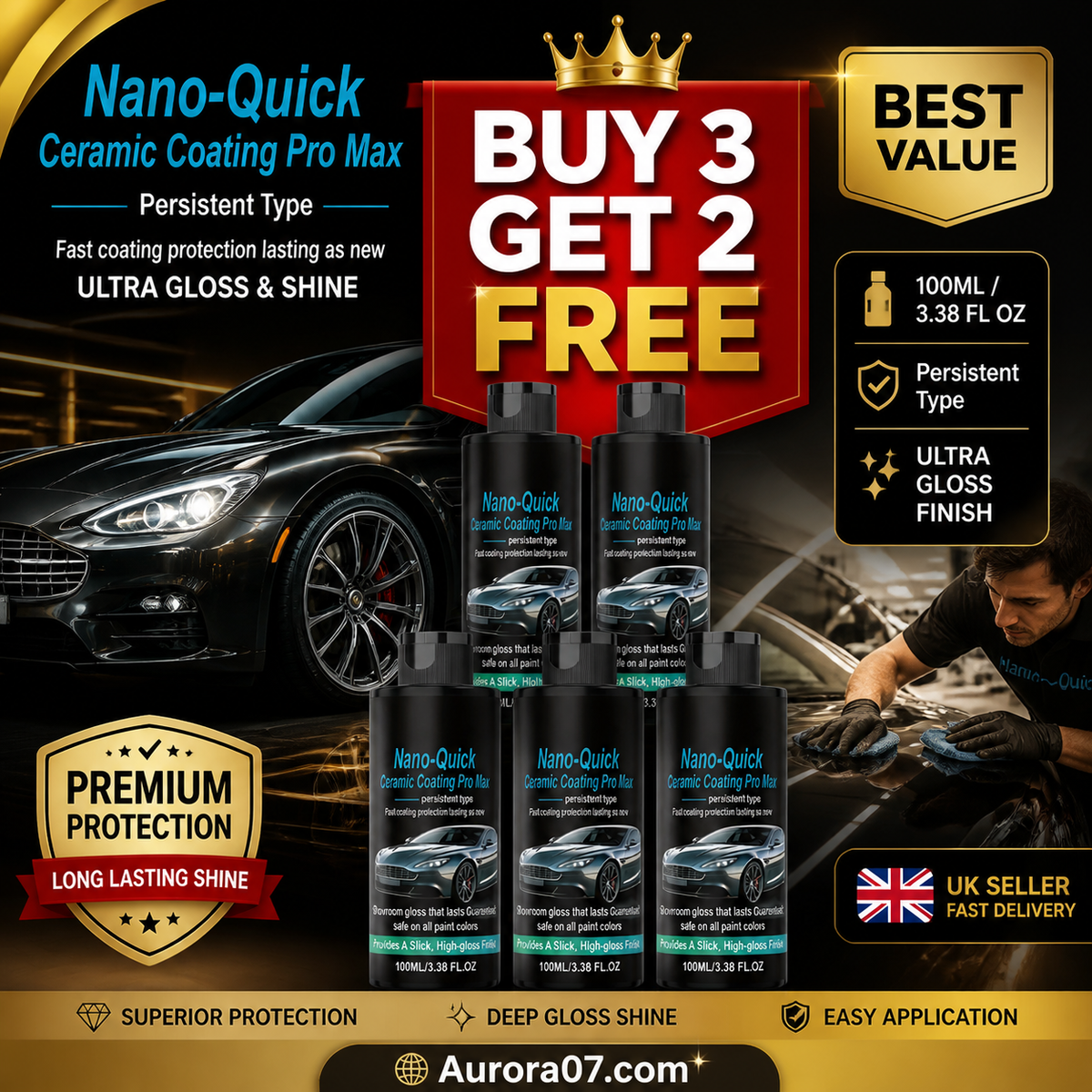 🚗 LIMITED‑TIME 50% OFF! 💥 High‑Gloss Nano Ceramic Spray – Hydrophobic, Long‑Lasting, Easy Application ✨