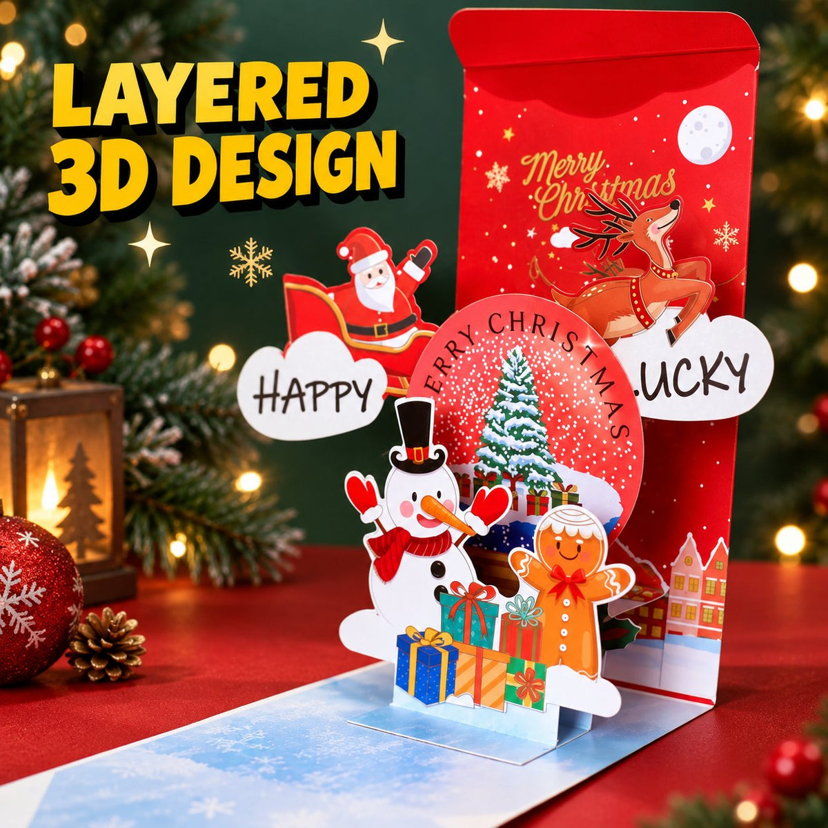 🎁Handmade 3D Christmas Money Gift Card, Pop Up Holiday Card with Cash Envelope, Creative Christmas Greeting Card for Kids, Family & Loved Ones💵