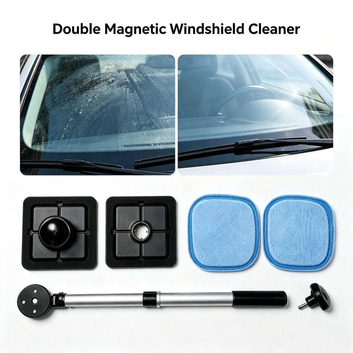 Dual Magnetic Car Windshield Cleaner | Streak-Free Auto Glass Cleaning Kit