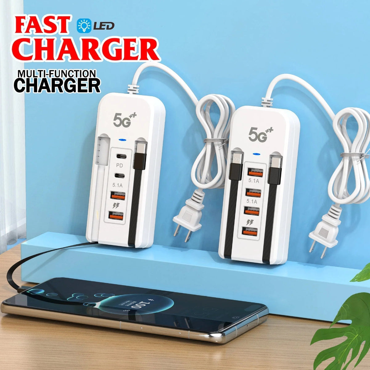 Charge 6 Devices Instantly! No-Clutter 66W Desktop Power Hub