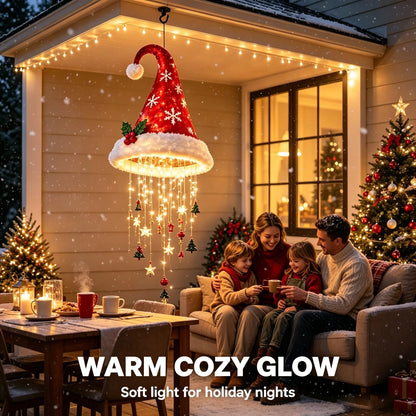 🎅✨Light‑Up Santa Hat Hanging Chandelier, Plush Christmas Pendant Light
