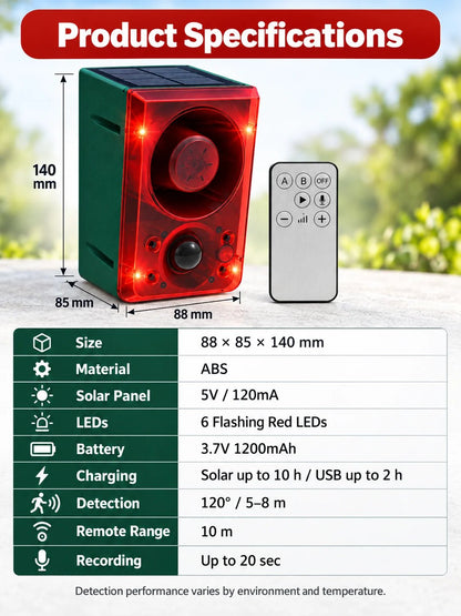 🚨 Solar-Powered Outdoor Motion Alarm – Remote-Controlled Farm & Garden Security Siren