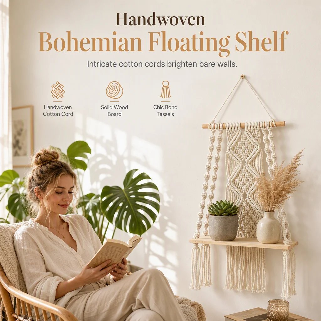 📢📢50% OFF !! ⏰Bohemian Handwoven Floating Shelf🌿