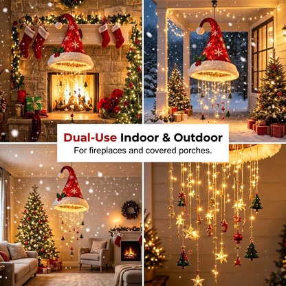 🎅✨Light‑Up Santa Hat Hanging Chandelier, Plush Christmas Pendant Light