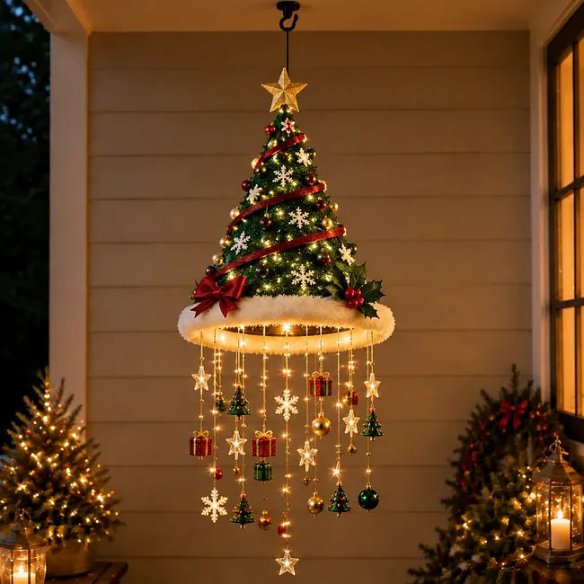 🎅✨Light‑Up Santa Hat Hanging Chandelier, Plush Christmas Pendant Light