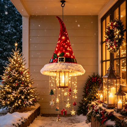 🎅✨Light‑Up Santa Hat Hanging Chandelier, Plush Christmas Pendant Light